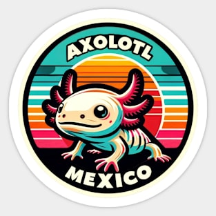 Vintage Retro Axolotl Mexico Sunset Sticker